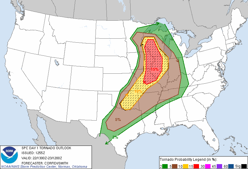 20110522 1300 UTC Day 1 Tornado Probabilities Graphic