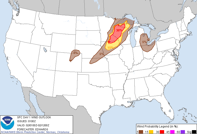 20110702 0100 UTC Day 1 Damaging Wind Probabilities Graphic