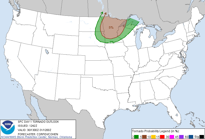 20110730 1300 UTC Day 1 Tornado Probabilities Graphic
