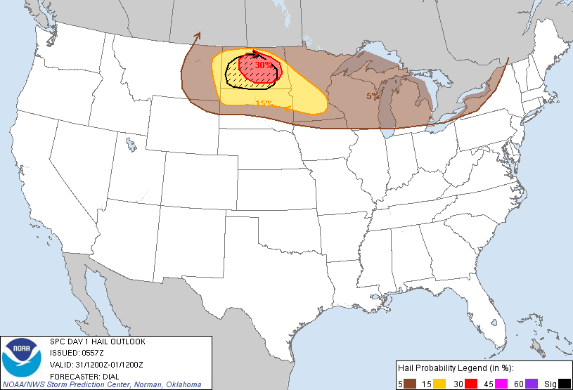 20110731 1200 UTC Day 1 Large Hail Probabilities Graphic