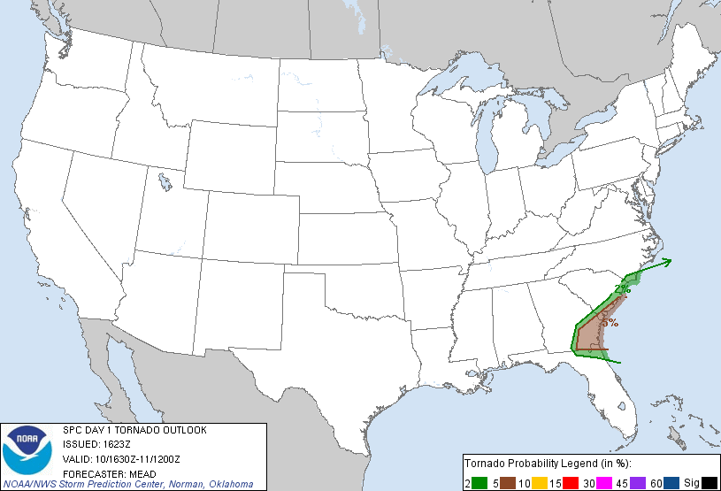 20111010 1630 UTC Day 1 Tornado Probabilities Graphic