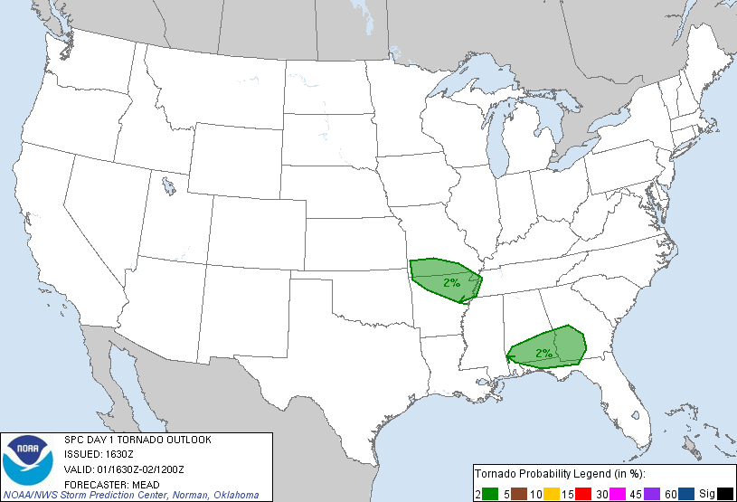 20120301 1630 UTC Day 1 Tornado Probabilities Graphic