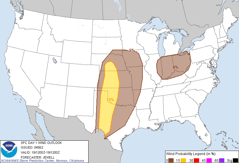 20120318 1200 UTC Day 1 Damaging Wind Probabilities Graphic