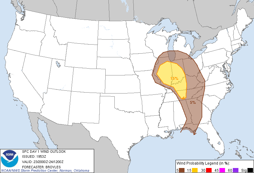 20120323 2000 UTC Day 1 Damaging Wind Probabilities Graphic