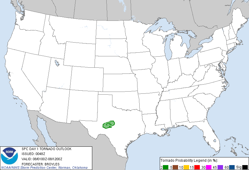 20120408 0100 UTC Day 1 Tornado Probabilities Graphic