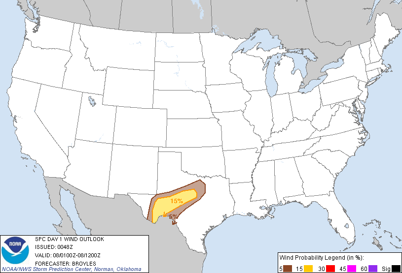 20120408 0100 UTC Day 1 Damaging Wind Probabilities Graphic