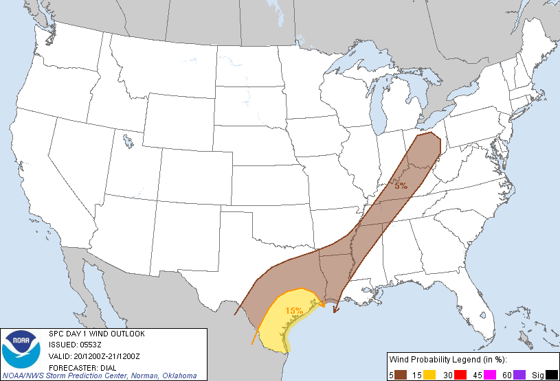 20120420 1200 UTC Day 1 Damaging Wind Probabilities Graphic