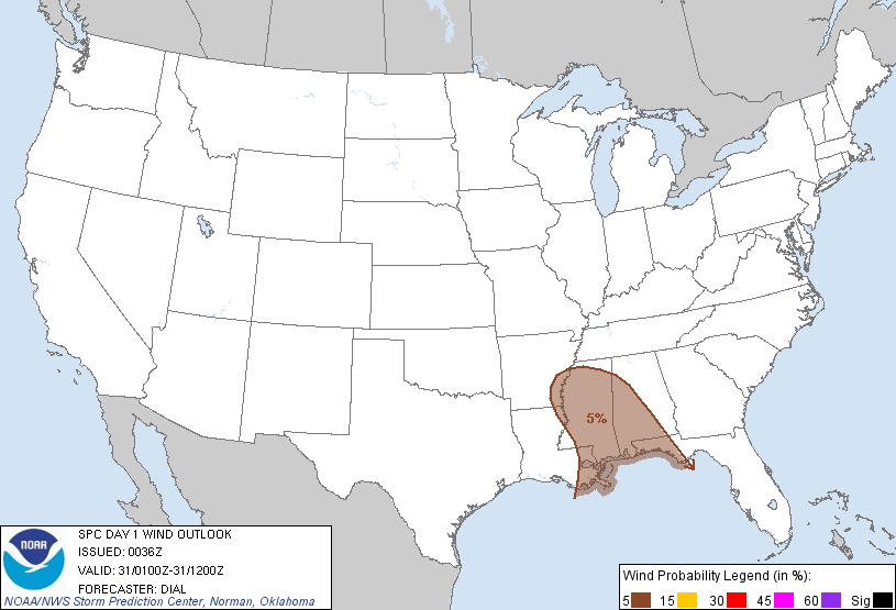 20120831 0100 UTC Day 1 Damaging Wind Probabilities Graphic