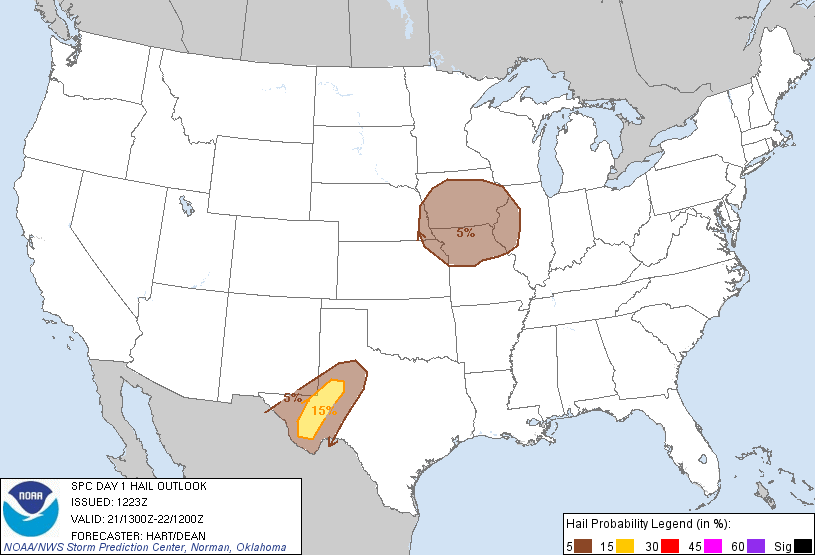 20121021 1300 UTC Day 1 Large Hail Probabilities Graphic