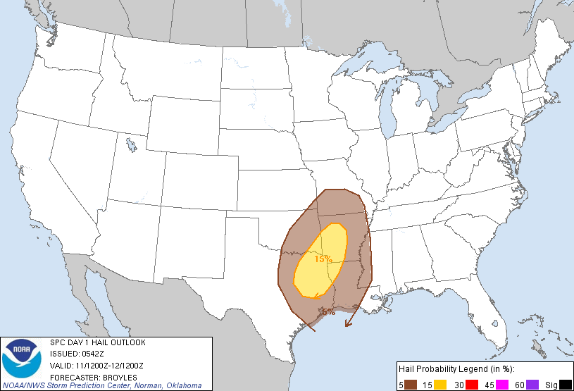 20121111 1200 UTC Day 1 Large Hail Probabilities Graphic