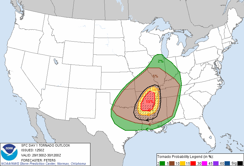 20130129 1300 UTC Day 1 Tornado Probabilities Graphic