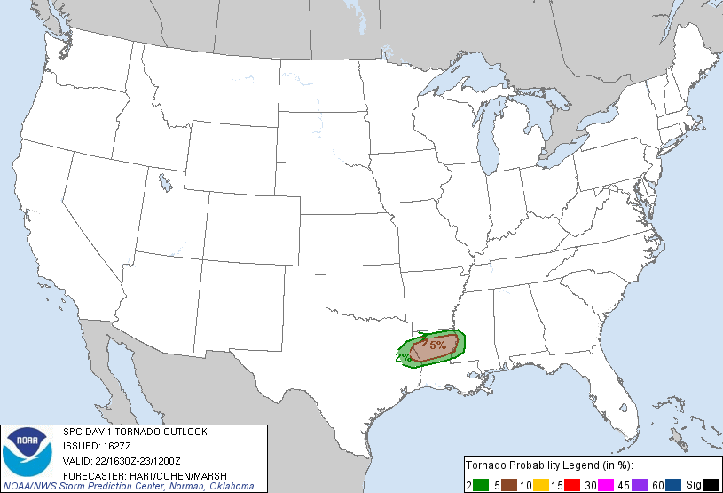 20130322 1630 UTC Day 1 Tornado Probabilities Graphic