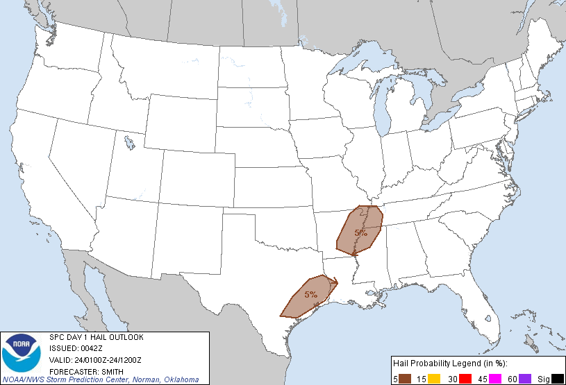 20130424 0100 UTC Day 1 Large Hail Probabilities Graphic