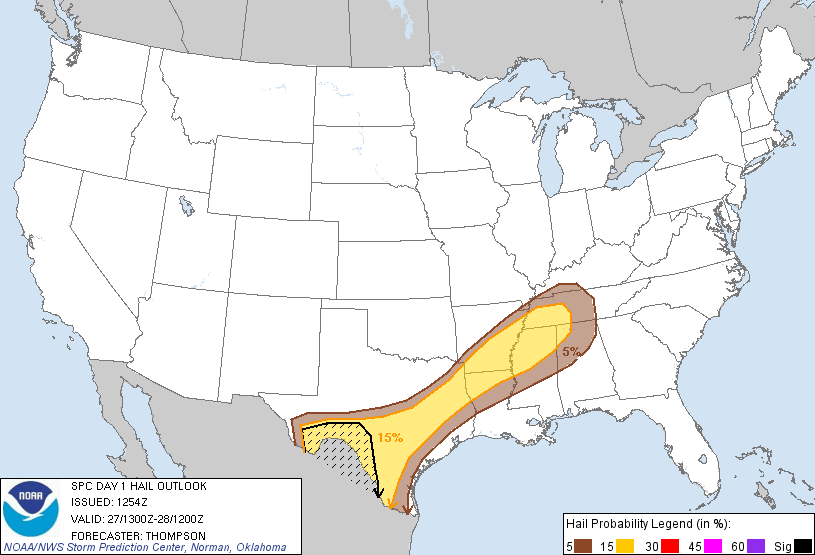 20130427 1300 UTC Day 1 Large Hail Probabilities Graphic