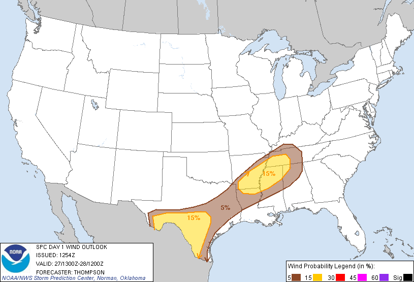 20130427 1300 UTC Day 1 Damaging Wind Probabilities Graphic