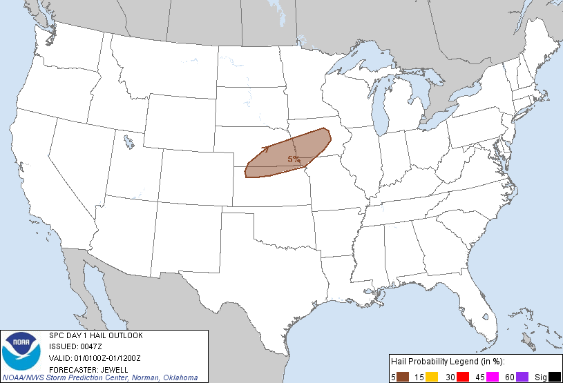 20130501 0100 UTC Day 1 Large Hail Probabilities Graphic