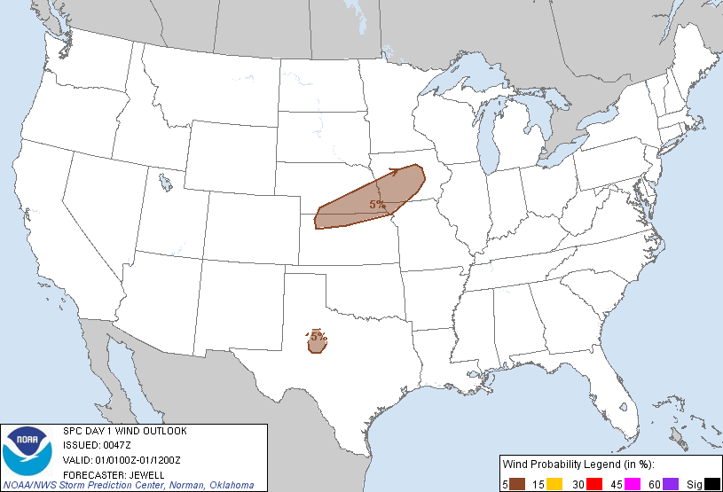 20130501 0100 UTC Day 1 Damaging Wind Probabilities Graphic