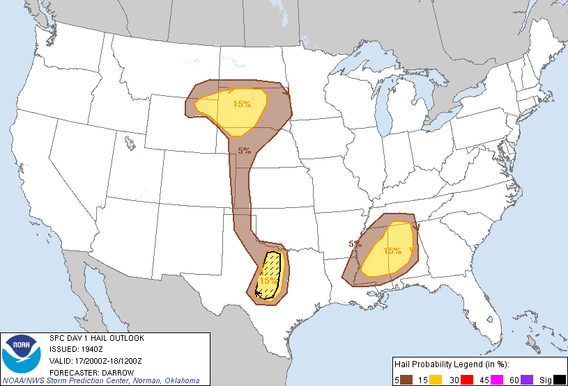 20130517 2000 UTC Day 1 Large Hail Probabilities Graphic