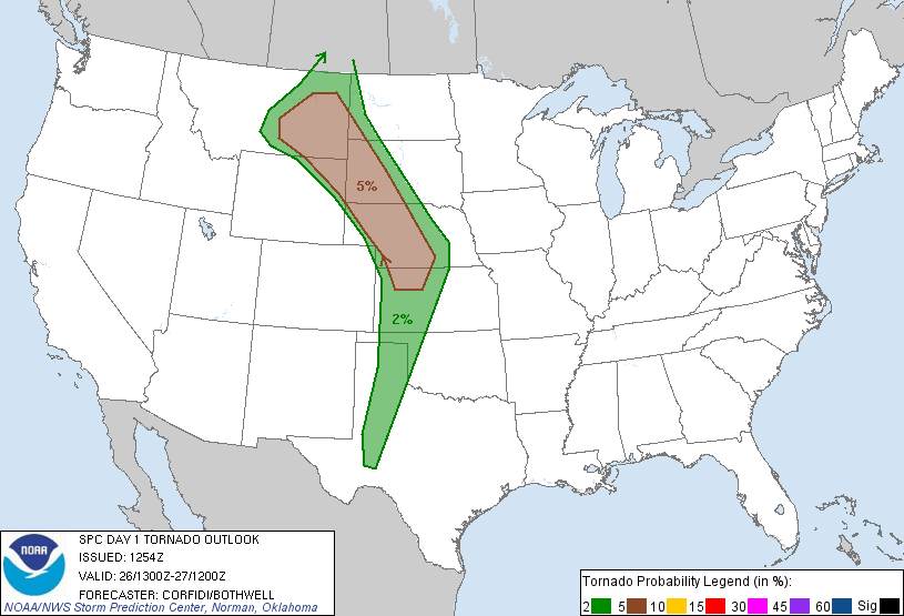 20130526 1300 UTC Day 1 Tornado Probabilities Graphic