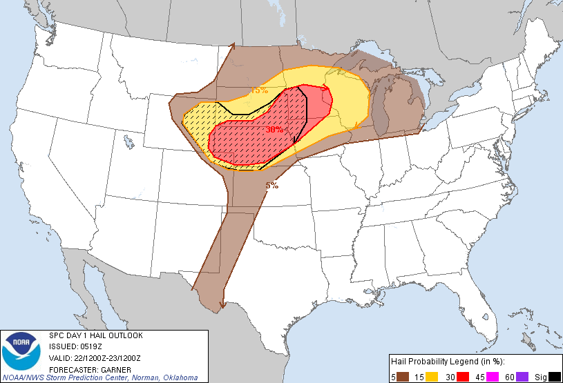 20130622 1200 UTC Day 1 Large Hail Probabilities Graphic