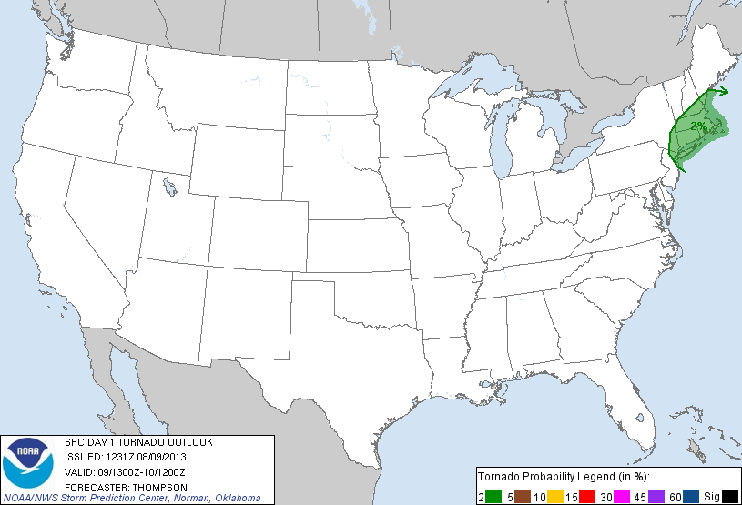 20130809 1300 UTC Day 1 Tornado Probabilities Graphic