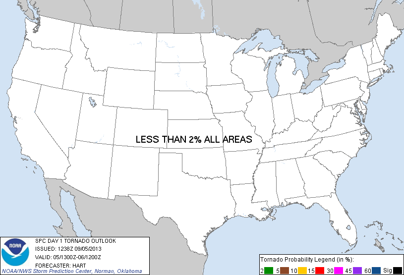 20130905 1300 UTC Day 1 Tornado Probabilities Graphic