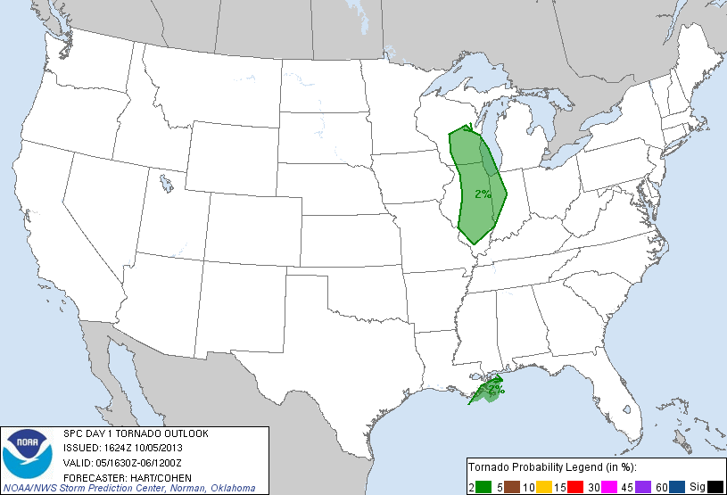 20131005 1630 UTC Day 1 Tornado Probabilities Graphic