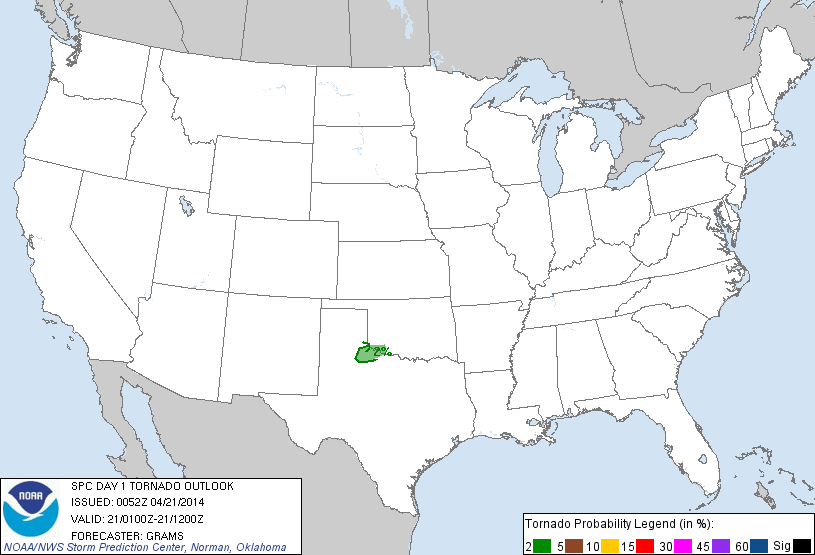 20140421 0100 UTC Day 1 Tornado Probabilities Graphic