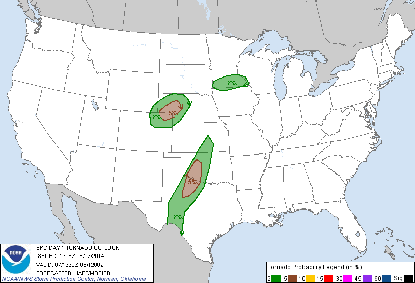 20140507 1630 UTC Day 1 Tornado Probabilities Graphic