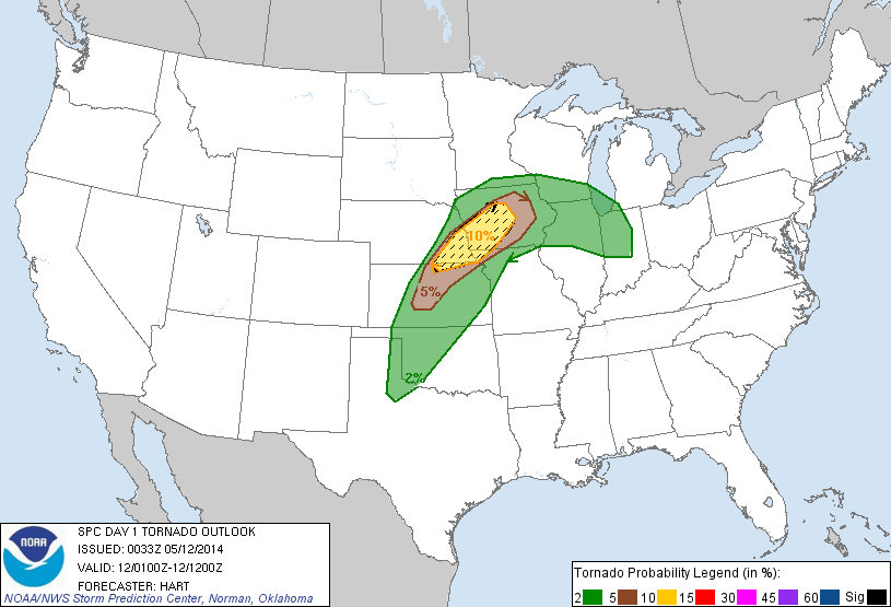 20140512 0100 UTC Day 1 Tornado Probabilities Graphic