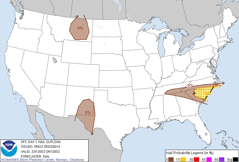 20140523 1200 UTC Day 1 Large Hail Probabilities Graphic