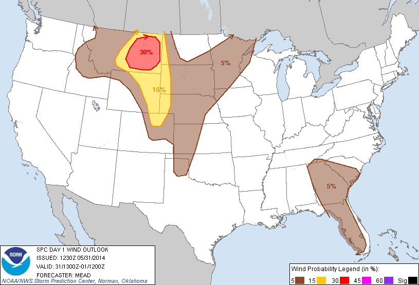 20140531 1300 UTC Day 1 Damaging Wind Probabilities Graphic