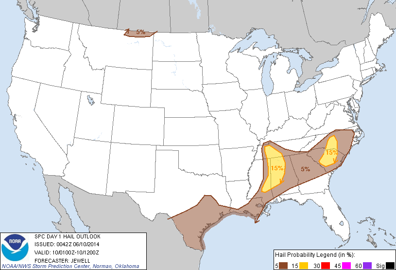 20140610 0100 UTC Day 1 Large Hail Probabilities Graphic