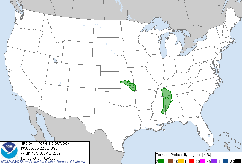 20140610 0100 UTC Day 1 Tornado Probabilities Graphic