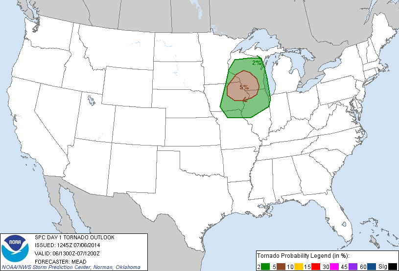 20140706 1300 UTC Day 1 Tornado Probabilities Graphic