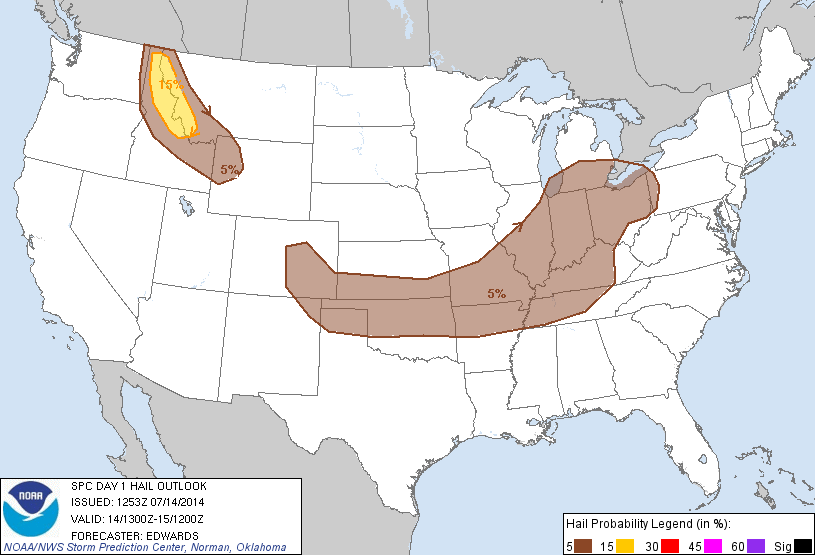 20140714 1300 UTC Day 1 Large Hail Probabilities Graphic