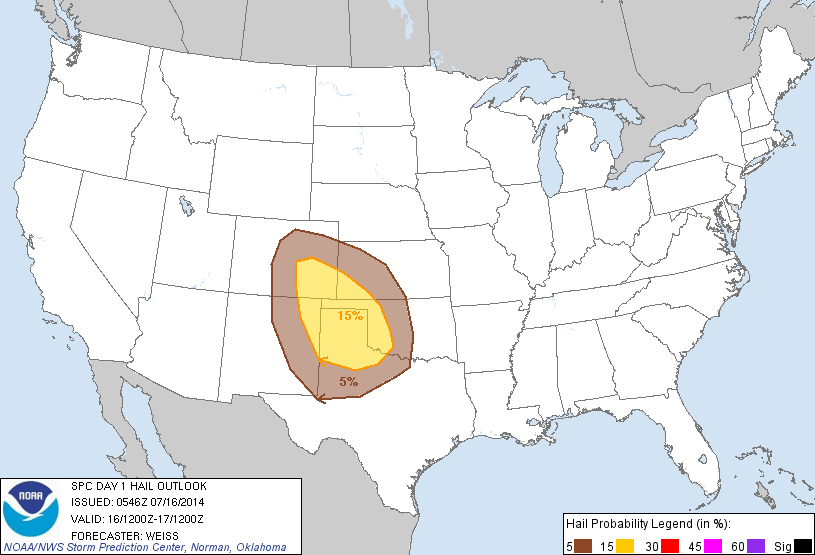 20140716 1200 UTC Day 1 Large Hail Probabilities Graphic