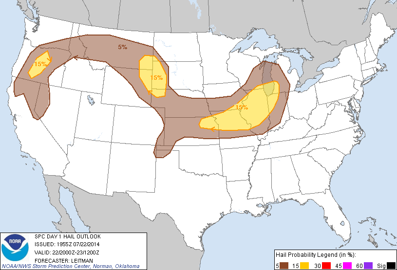 20140722 2000 UTC Day 1 Large Hail Probabilities Graphic