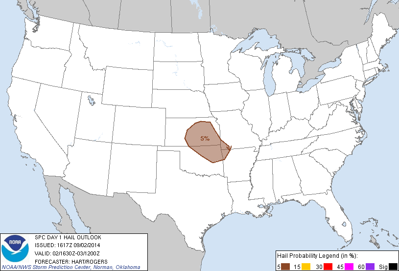 20140902 1630 UTC Day 1 Large Hail Probabilities Graphic