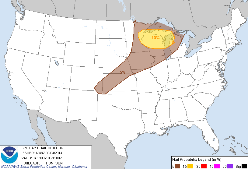 20140904 1300 UTC Day 1 Large Hail Probabilities Graphic