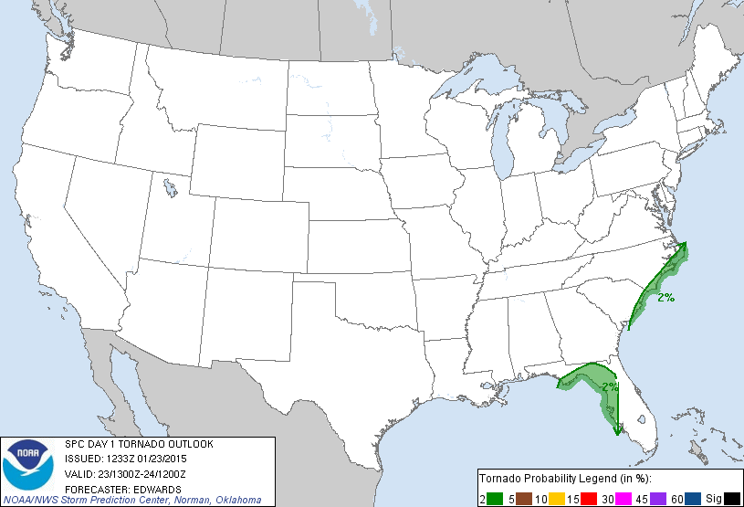 20150123 1300 UTC Day 1 Tornado Probabilities Graphic