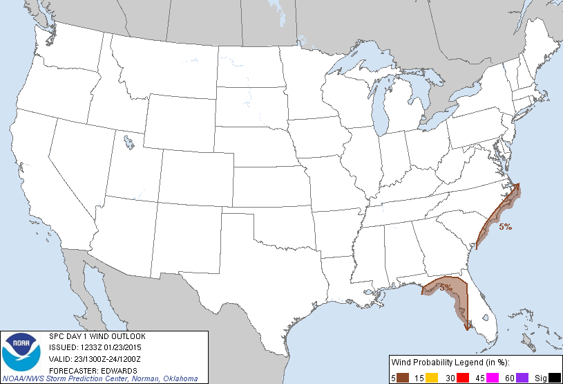 20150123 1300 UTC Day 1 Damaging Wind Probabilities Graphic