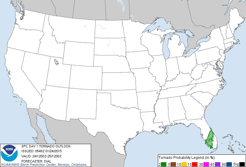 20150124 1200 UTC Day 1 Tornado Probabilities Graphic