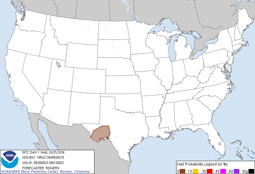20150405 2000 UTC Day 1 Large Hail Probabilities Graphic