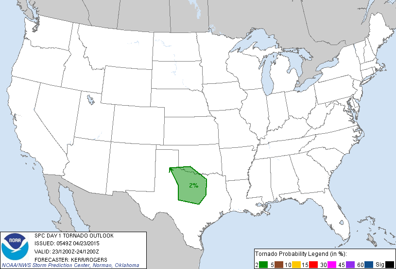 20150423 1200 UTC Day 1 Tornado Probabilities Graphic