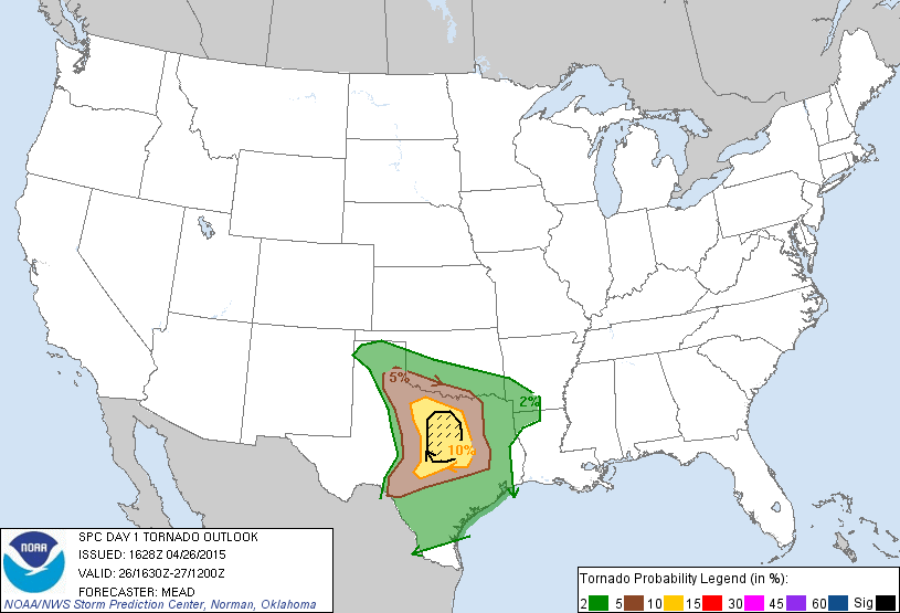 20150426 1630 UTC Day 1 Tornado Probabilities Graphic