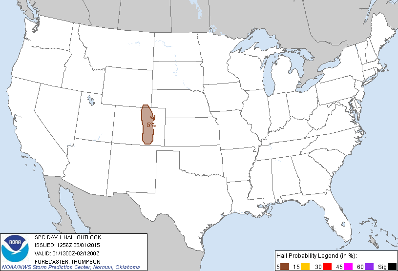 20150501 1300 UTC Day 1 Large Hail Probabilities Graphic