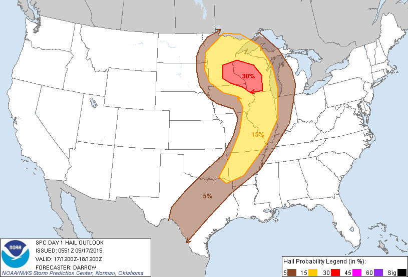 20150517 1200 UTC Day 1 Large Hail Probabilities Graphic