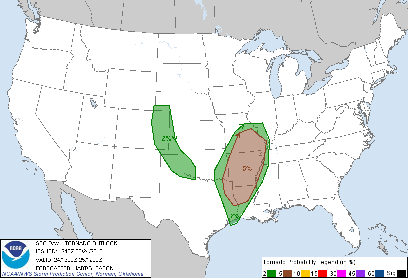 20150524 1300 UTC Day 1 Tornado Probabilities Graphic