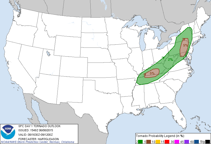 20150608 1630 UTC Day 1 Tornado Probabilities Graphic